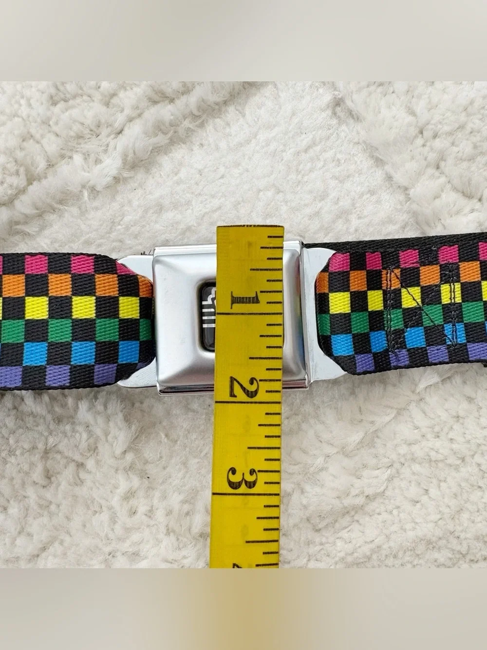 Buckle-Down Rainbow Checkered Seatbelt Adjustable Belt XL 32-52”